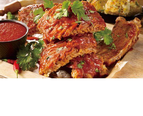 SRIRAHA HONEY GLAZED RIBS シラチャ　ハニー　グレイズド　リブ 2,990円（税別）